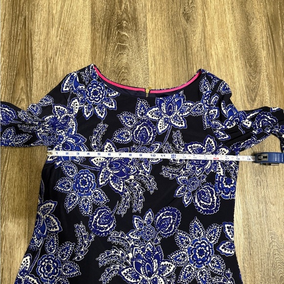 Eliza J Navy Blue Pink Bottom Floral Short Sleeve‎ Mod Retro Shift Dress sz:14 - Picture 5 of 6
